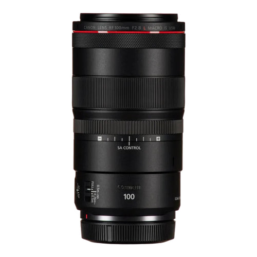 Camera lens with visible brand markings on a white background
