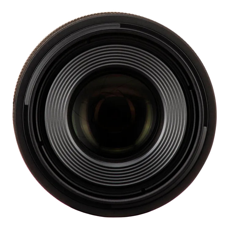 Close-up of a camera lens on a white background