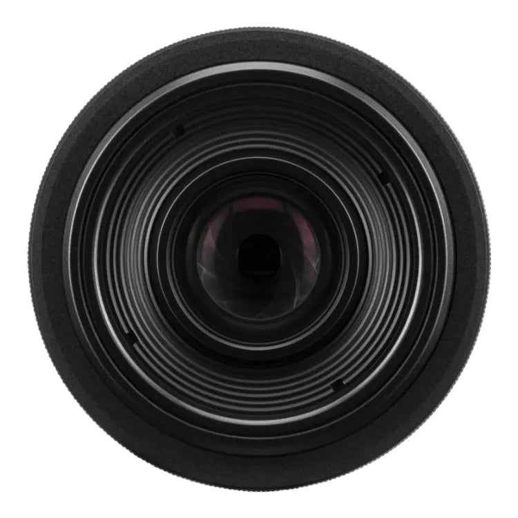 Close-up of a camera lens on a white background