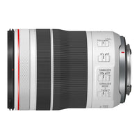Canon camera lens with control buttons on a white background