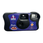 A vintage Cinemot 'Porto' 35mm disposable camera with a purple and black body, featuring a food-themed label.