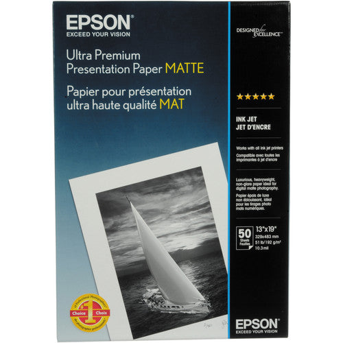 Epson Ultra Premium Presentation Paper Matte packaging with a sailboat image on the cover.