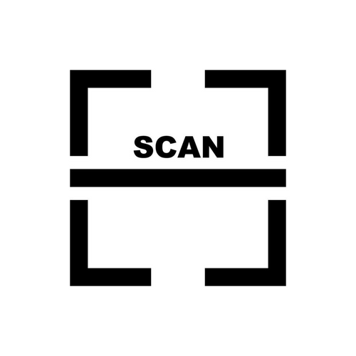 Black 'SCAN' symbol on a white background