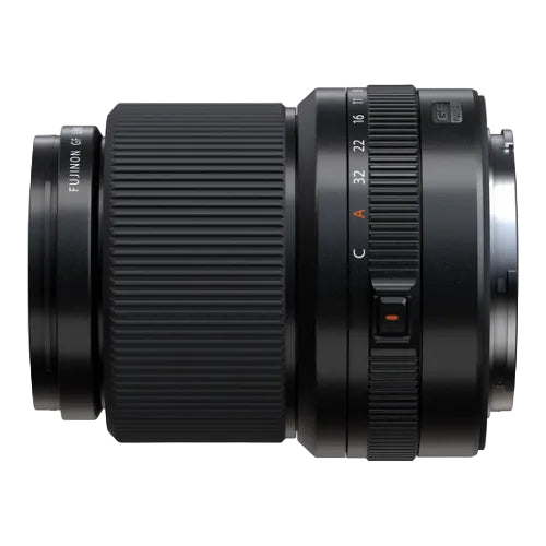 Camera lens with focus and aperture control on a white background