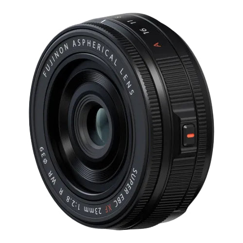Fujifilm camera lens on a white background