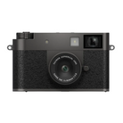 Black camera with textured finish on a white background