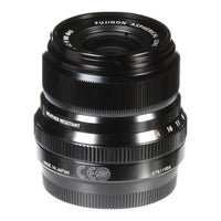 Fujinon Aspherical Lens 16mm F2.8 WR weather-resistant camera lens in black, shown on a white background.