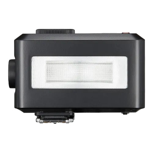 Black camera flash on a white background
