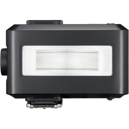Black camera flash on a white background