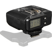 Camera flash unit with digital display on a white background