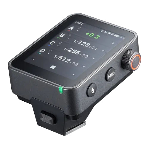 Digital device with a screen and control buttons on a white background