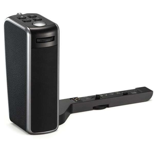 Black electronic device with a detachable component on a white background