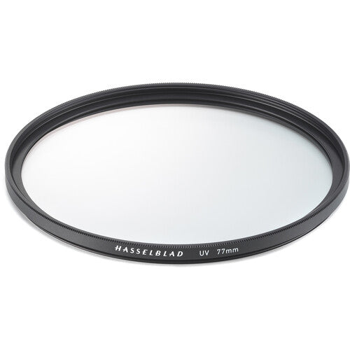 77mm UV lens filter with Hasselblad branding on a white background