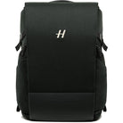 Black backpack with a brand logo on a white background