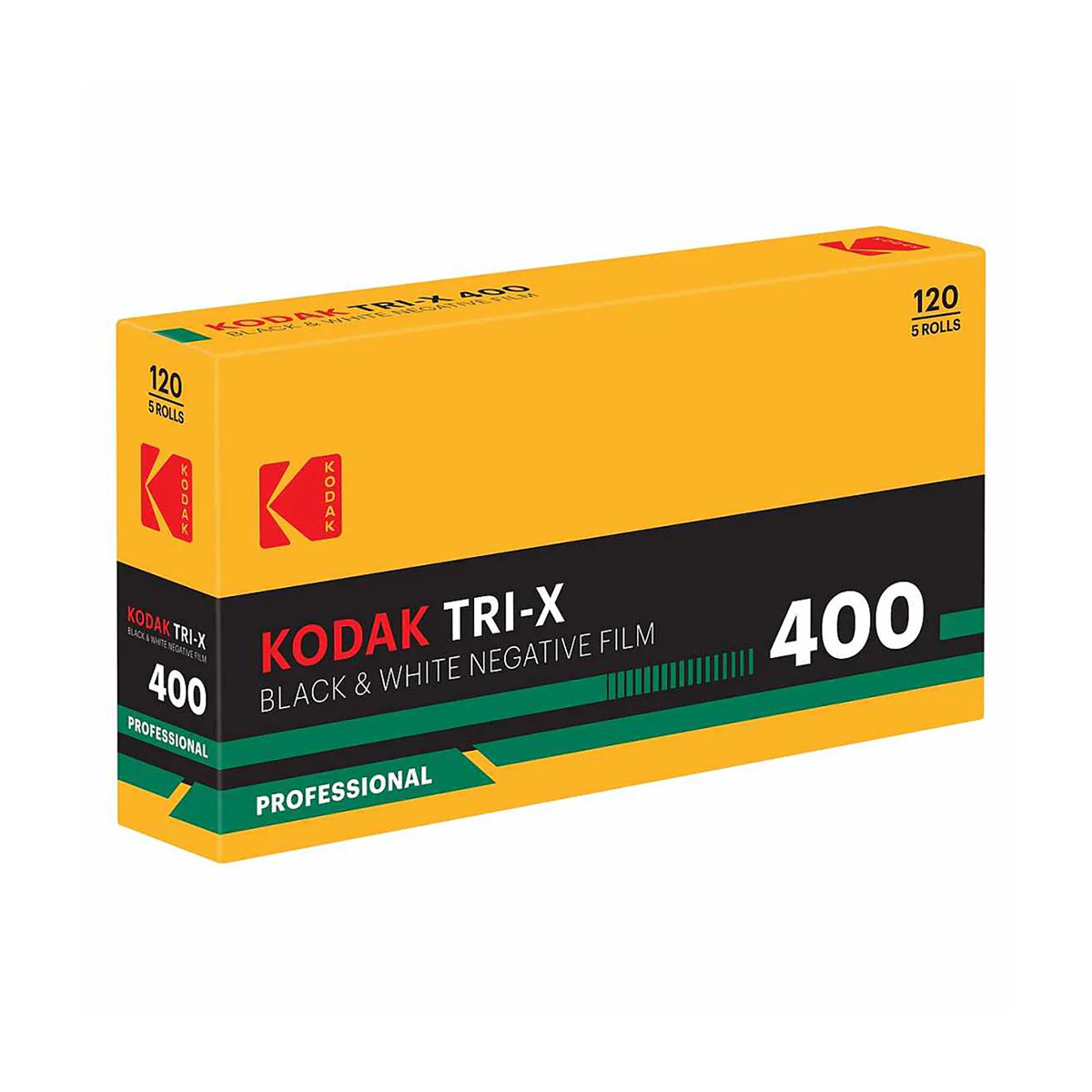 Kodak Tri-X 400 black and white negative film packaging on a white background