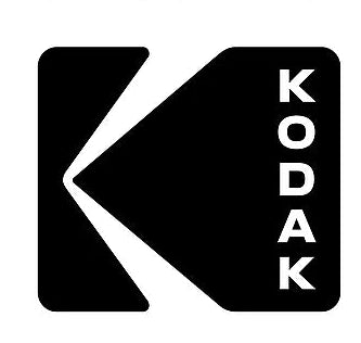 Kodak logo in black and white, featuring a large stylized K with the word KODAK printed vertically in white on the right side