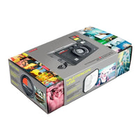 Product packaging with a camera design on a white background