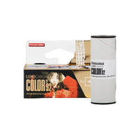 Packaging and roll of Lomography LomoChrome Color '92 120mm Film (ISO 400), showcasing the product with a retro aesthetic.