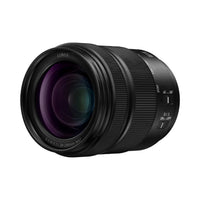 Camera lens with 'LUMIX' branding on a white background