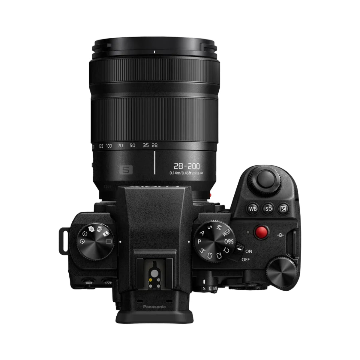 Black camera with lens on a white background