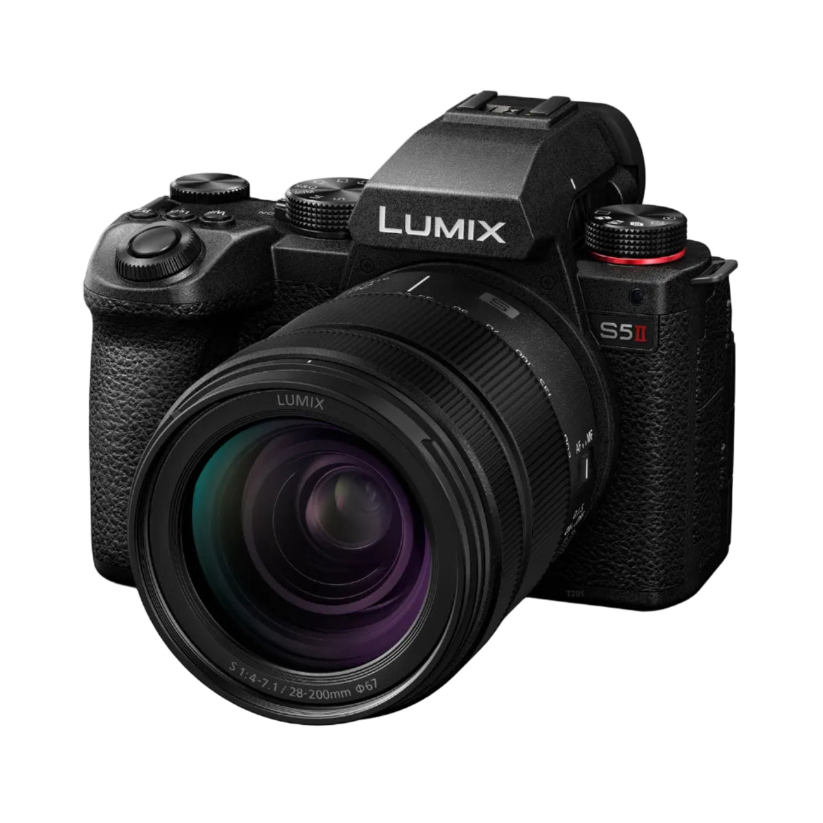 Black Panasonic Lumix camera on a white background