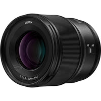 Camera lens with 'LUMIX' branding on a white background