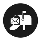 Icon of a mailbox with an envelope on a black circle background