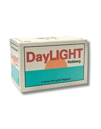 Daylight Robbery titled 35mm film box with a retro design on a white background