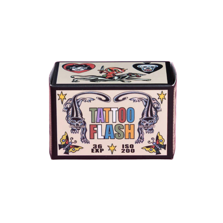 Box of Tattoo Flash with colorful design on a white background