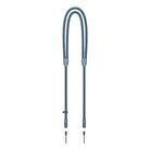 Blue braided shoelace with metal eyelets on a white background