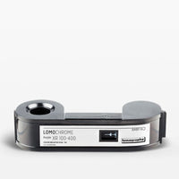 A LOMOchrome XR 100-400 purple color negative film roll from EasyBio, shown horizontally on a clean white background.