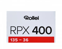 Rollei RPX 400 film packaging on a white background