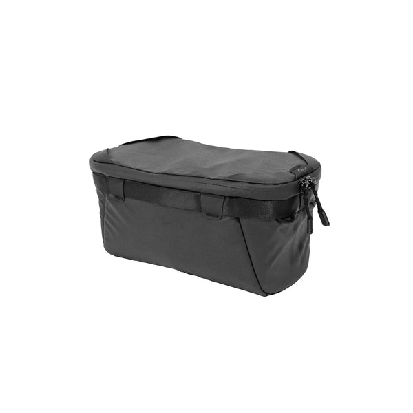 Black bag with a zipper on a white background