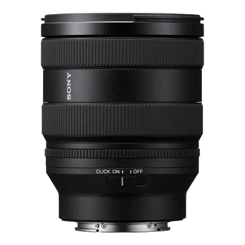 Sony camera lens in black with textured grip rings, a focus switch, and the SONY logo printed on the side, shown against a plain white background.
