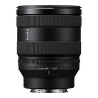 Sony camera lens in black with textured grip rings, a focus switch, and the SONY logo printed on the side, shown against a plain white background.