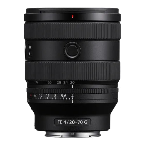 Camera lens with focus scale and specifications on a white background
