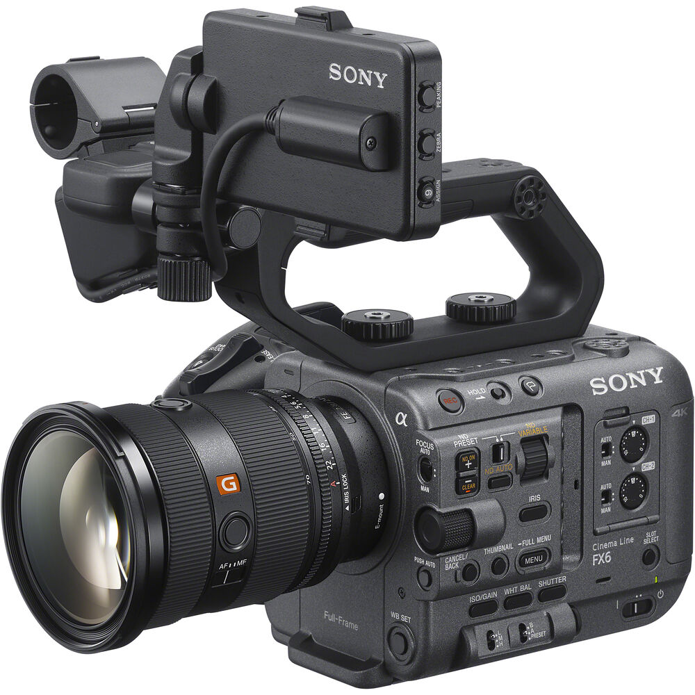 Sony camera with lens and accessories on a white background