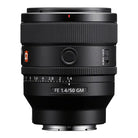 Black camera lens with specifications on a white background
