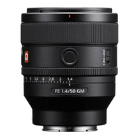 Black camera lens with specifications on a white background
