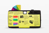 Colorful film cartridge with instructions on a white background