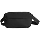 A black nylon crossbody bag with a matching adjustable shoulder strap, shown against a plain white background.