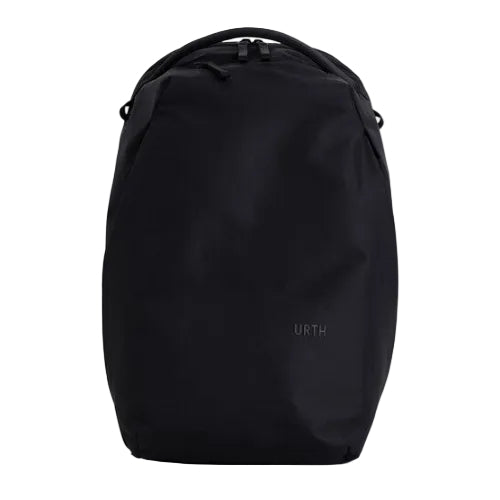 Black backpack with 'URTH' branding on a white background