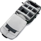 Open camera case with compartments on a white background