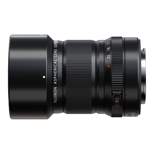 Camera lens with Fujifilm branding on a white background