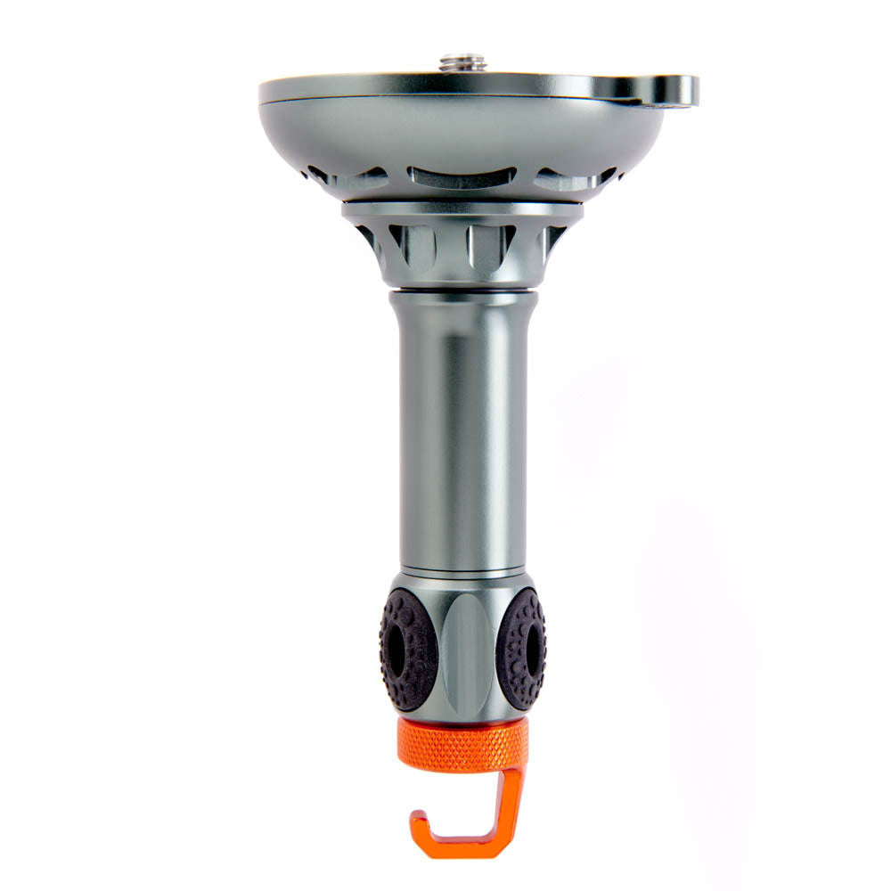 A 75mm half bowl leveling accessory for tripods, featuring a gray body with rubber O-Pads on the handle and an orange mounting bracket.
