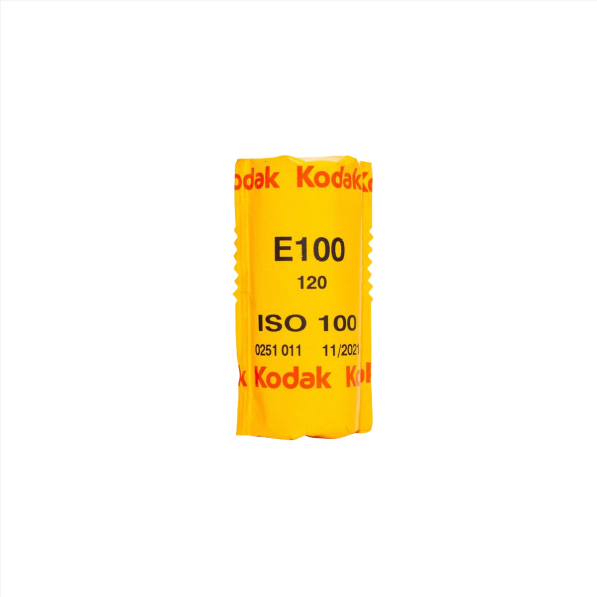 A single roll of Kodak Ektachrome E100 120 color film, predominantly yellow with black text and red accents.