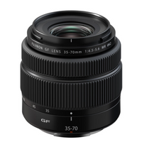 FUJIFILM GF 35-70mm f/4.5-5.6 WR Lens, black in color, with focus and zoom rings visible.