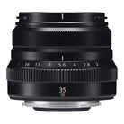 FUJIFILM XF 35mm F2 R WR Lens in black color showing focal length and aperture settings.