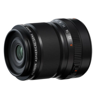 A black Fujifilm XF 30mm f/2.8 R LM WR Macro Lens with focus and aperture controls visible.