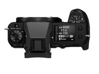 A FUJIFILM GFX 100S Medium Format Mirrorless Camera, predominantly black in color, showing its body and control interface.
